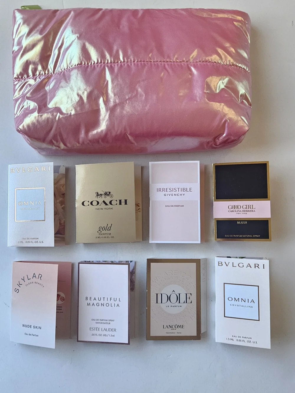 x9 Pink Iridescent Cosmetic Pouch Sample Sets Coach Givenchy Lancome Travel Size